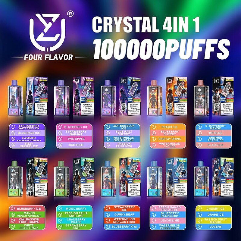 UZY Quatro Sabores 100K Puffs Crystal 4 em 1 Vaporizador Eletrônico Descartável com Display de LED