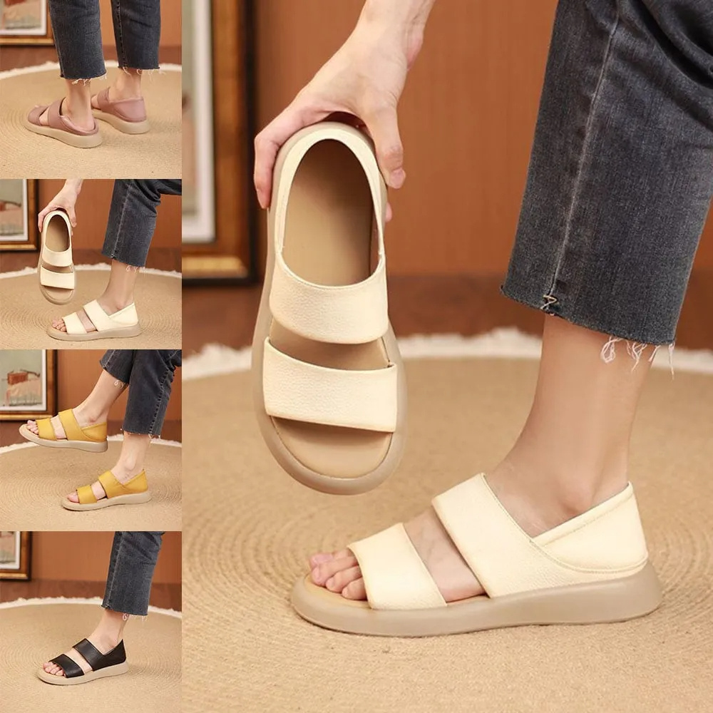 Wearscomfy új, elegáns valódi bőr vastagtalpú női szandál