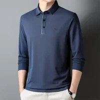 Nova camisa pólo empresarial e casual com mangas compridas e lapelas