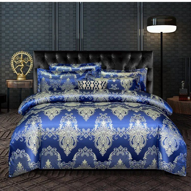 Conjunto de cama de luxo europeu em jacquard de cetim de 4 peças