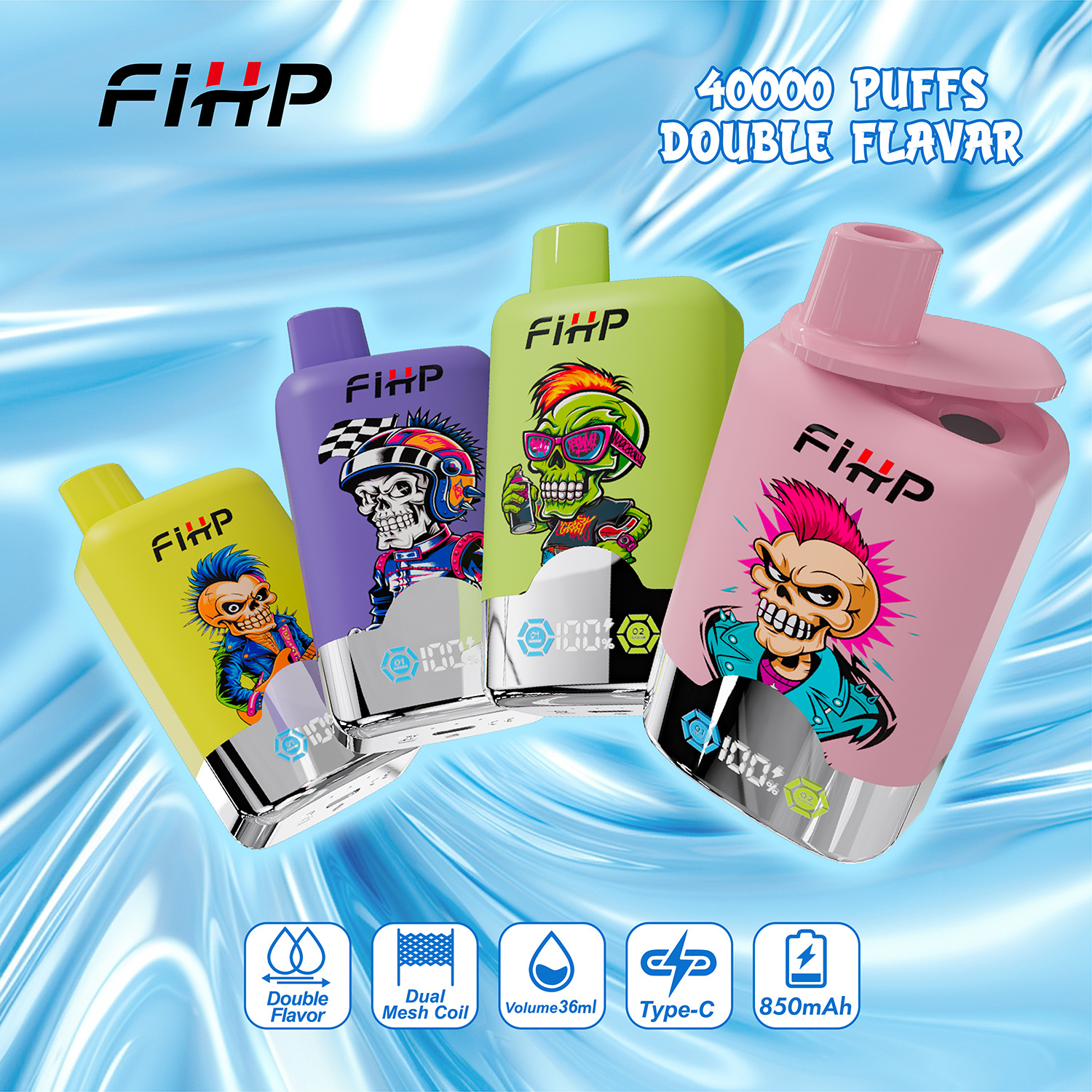 FIHP 40000 40K Puffs Double Flavor LED Display Disposable Vape