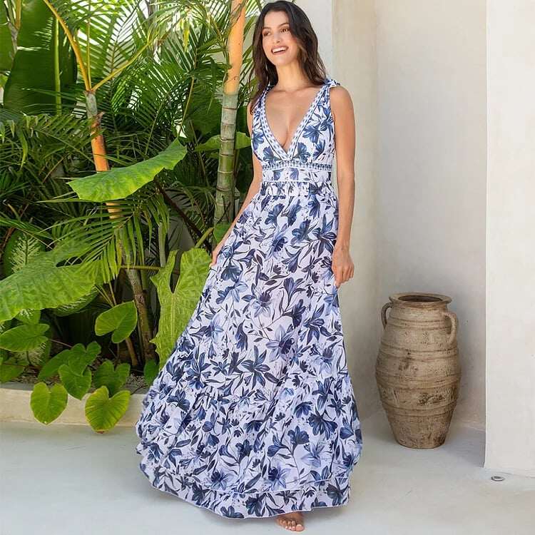 👙 2025 New Arrival - 🔥 V Neck Floral Print One-Piece Swimsuit Set 🔥