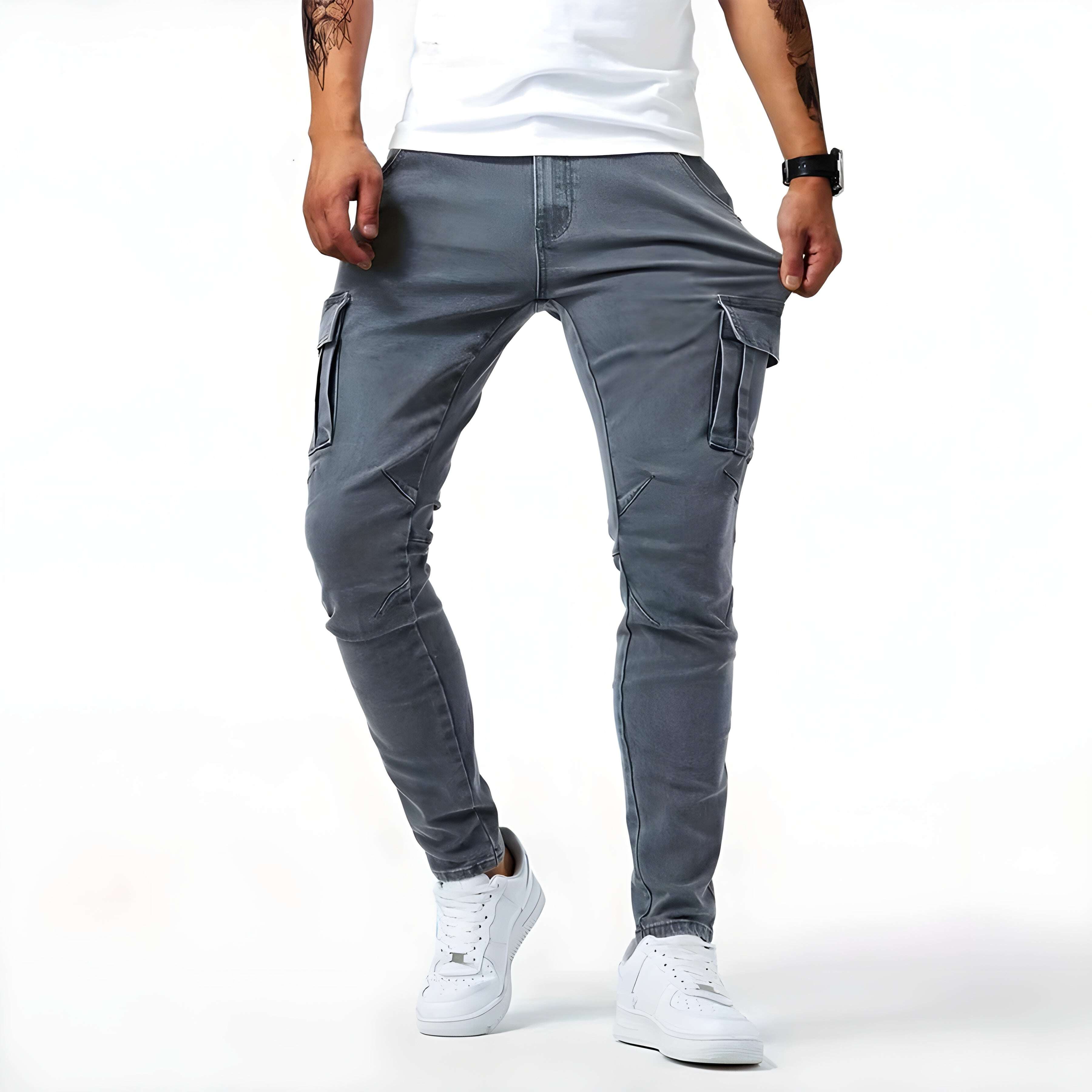 Calça cargo jeans elástica
