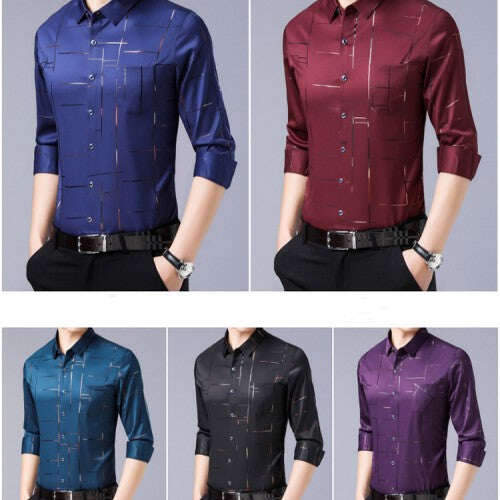 Camisa de manga comprida masculina de alta qualidade que não precisa passar
