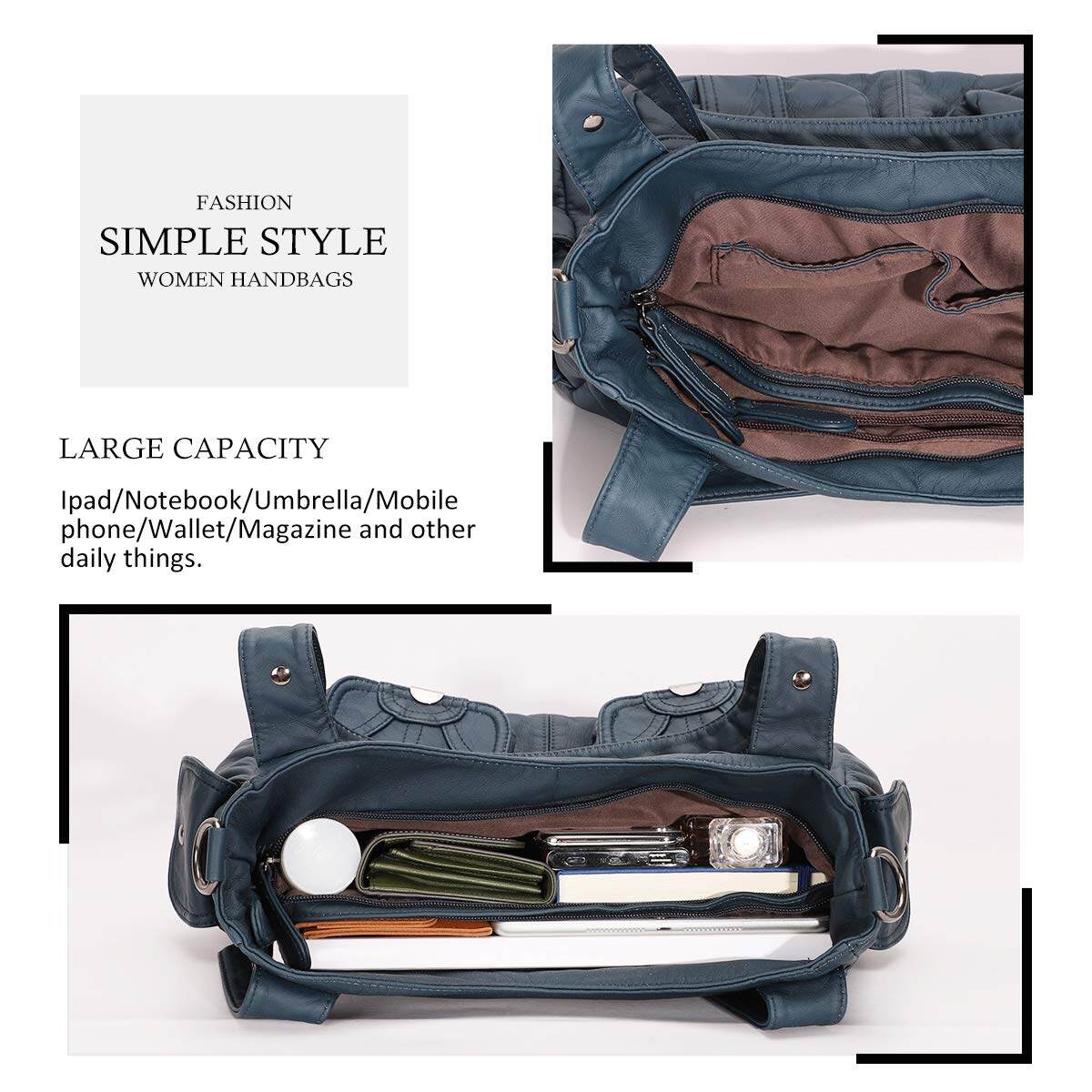 Bolsa de couro premium com muitos bolsos