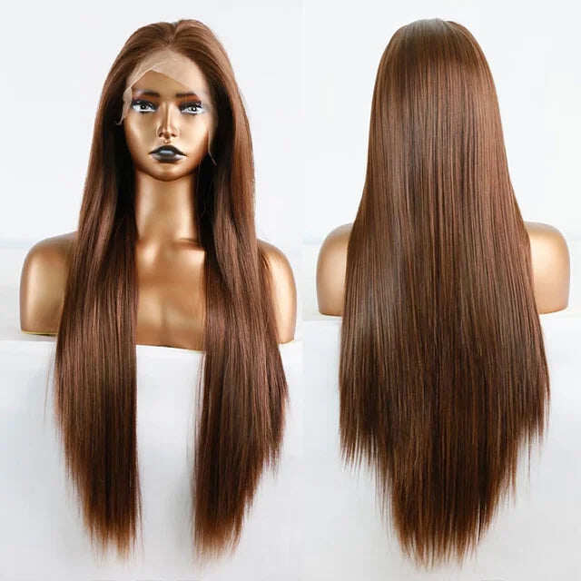 Perucas naturais longas e retas, detalhes da moda do dia a dia