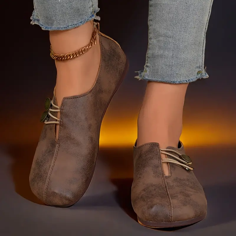Sapatos femininos elegantes e baixos com sola macia, bico redondo e fivela