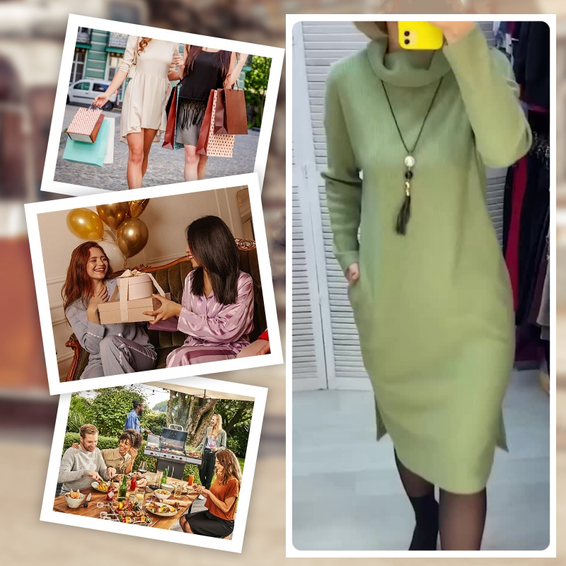 ✨AUTOCONFIANÇA ELEGANTE👗 VESTIDO FEMININO COM MANGA COMPRIDA E SLOT