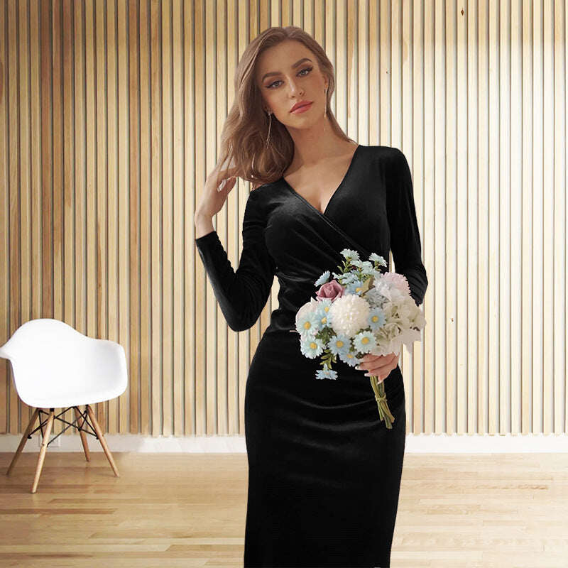 👄Vestido de noite elegante com decote em V, mangas compridas, veludo, vestido de festa. Vestido de noite feminino2475535 Preço de venda42,00€