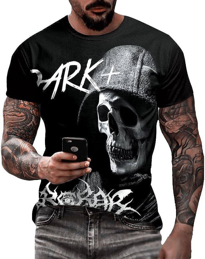Men's 3D Print Skull T-Shirt 3D Creative Print Short Sleeve T-Shirt Casual Round Neck Novelty Street Fashion Tees Shirt