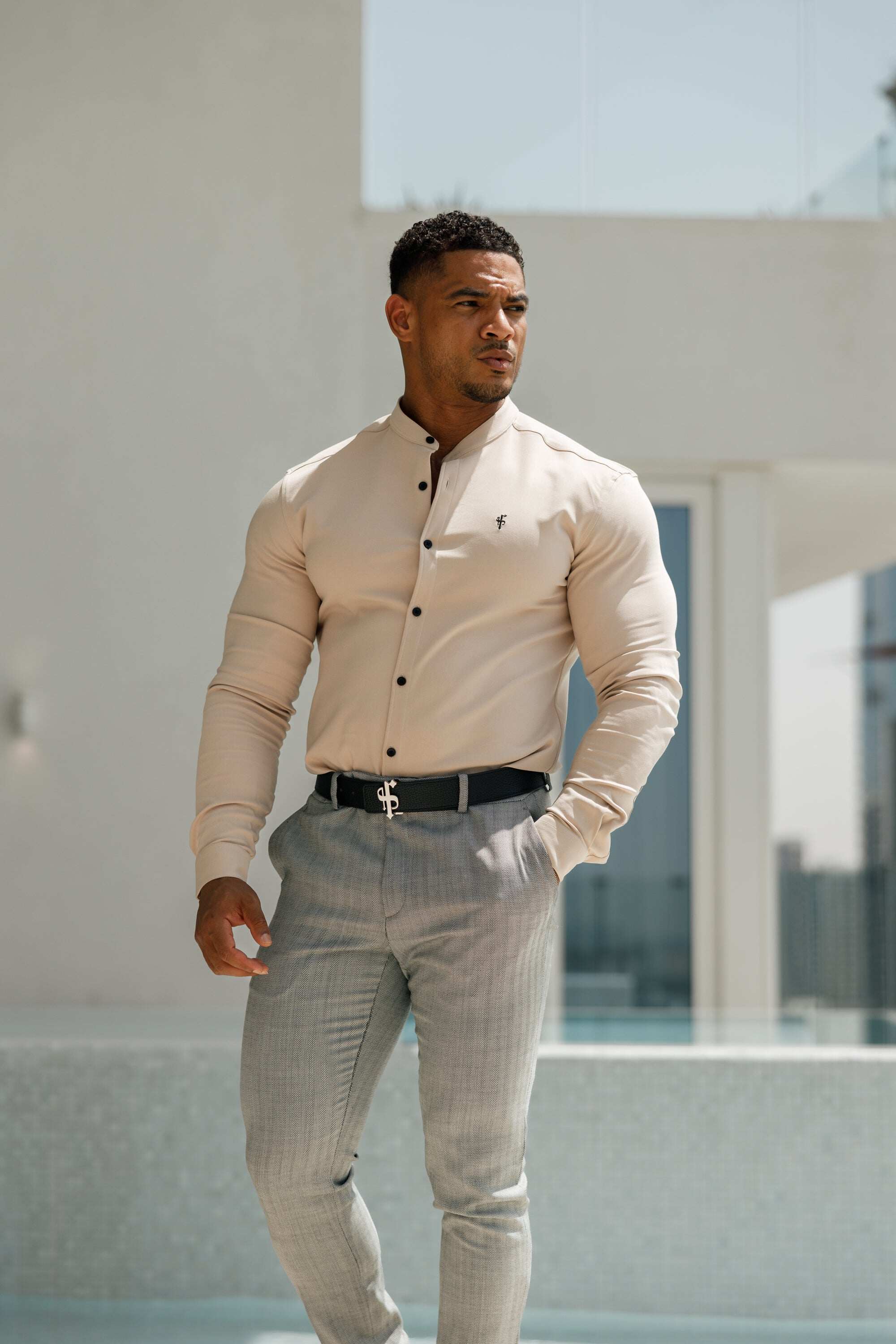 Father Sons Slim Formal Black and White Herringbone Stretch Trousers - FST014