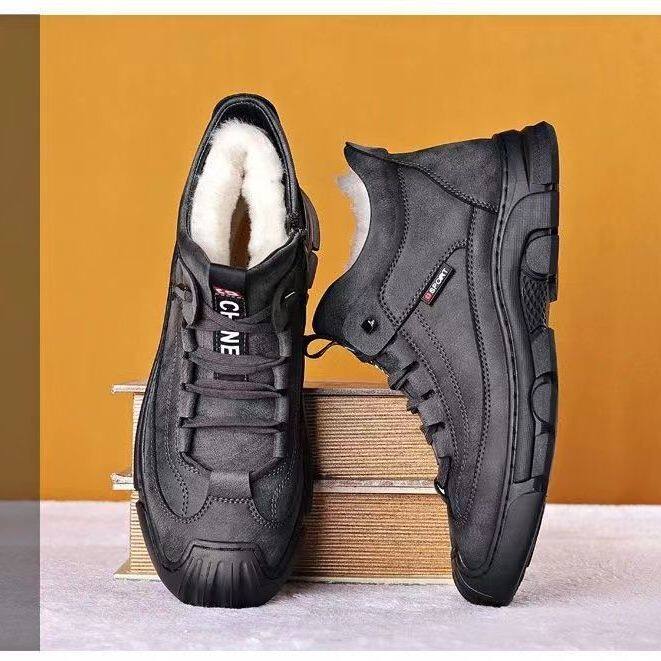 Botas martin de sola grossa masculina, sapatos de algodão masculinos novos de inverno 2023, além de veludo e grosso para manter o calor, botas curtas casuais masculinas para homens
