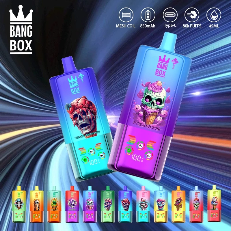 BANG BOX 80000 Puffs 3 em 1 Vape Descartável | Grande Capacidade de 60ml, 12 Sabores, Carregamento Rápido Tipo-C
