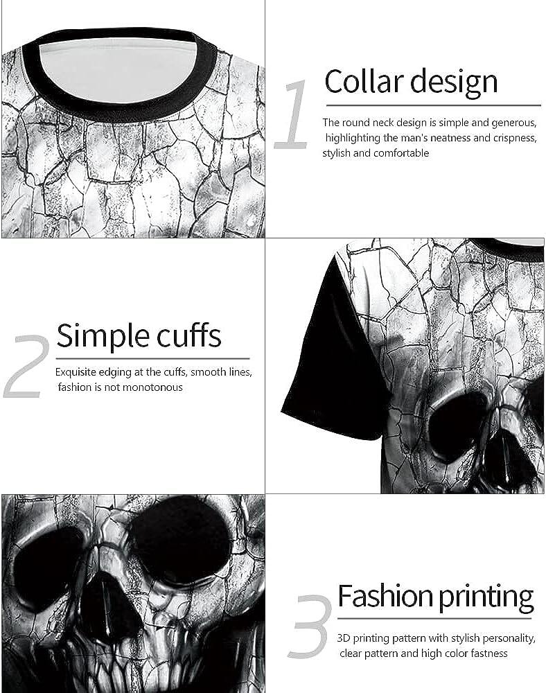 Men's 3D Print Skull T-Shirt 3D Creative Print Short Sleeve T-Shirt Casual Round Neck Novelty Street Fashion Tees Shirt