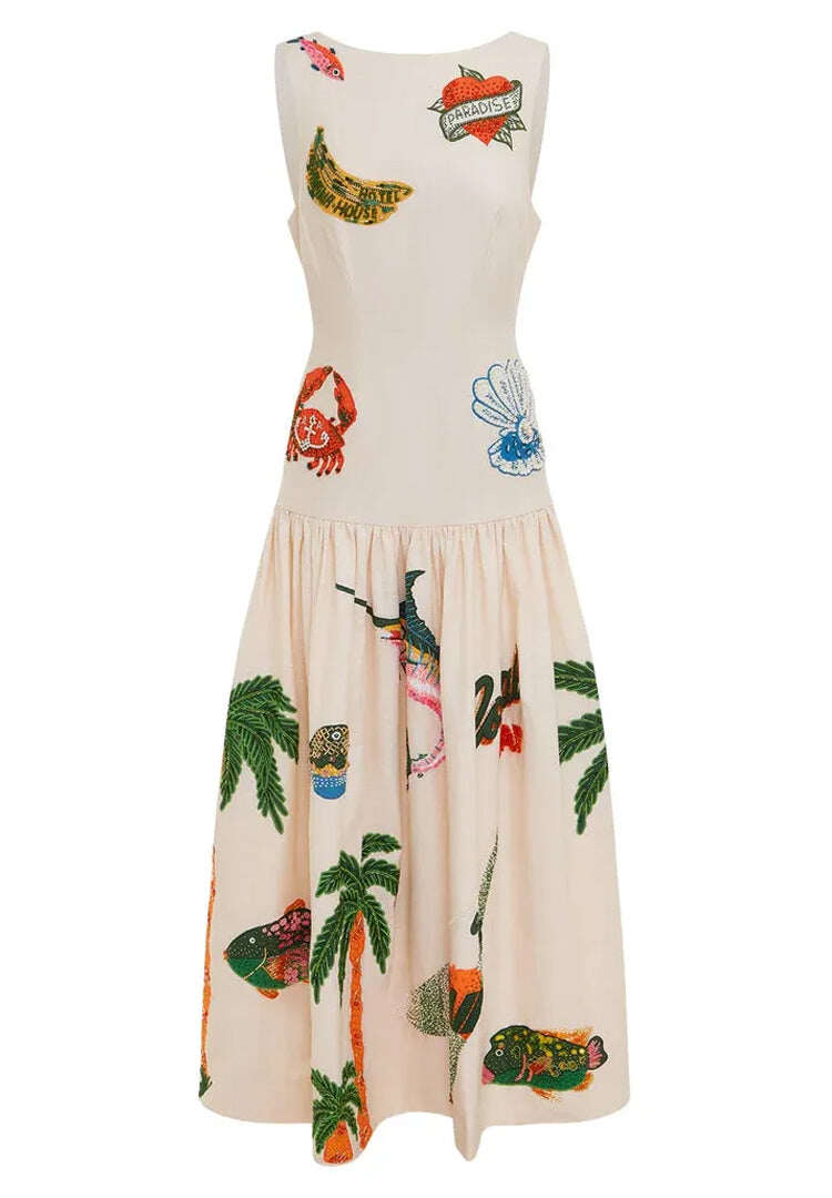 Vestido longo de linho com amêijoas