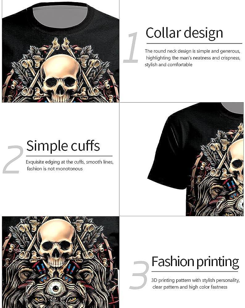 Men's 3D Print Skull T-Shirt 3D Creative Print Short Sleeve T-Shirt Casual Round Neck Novelty Street Fashion Tees Shirt