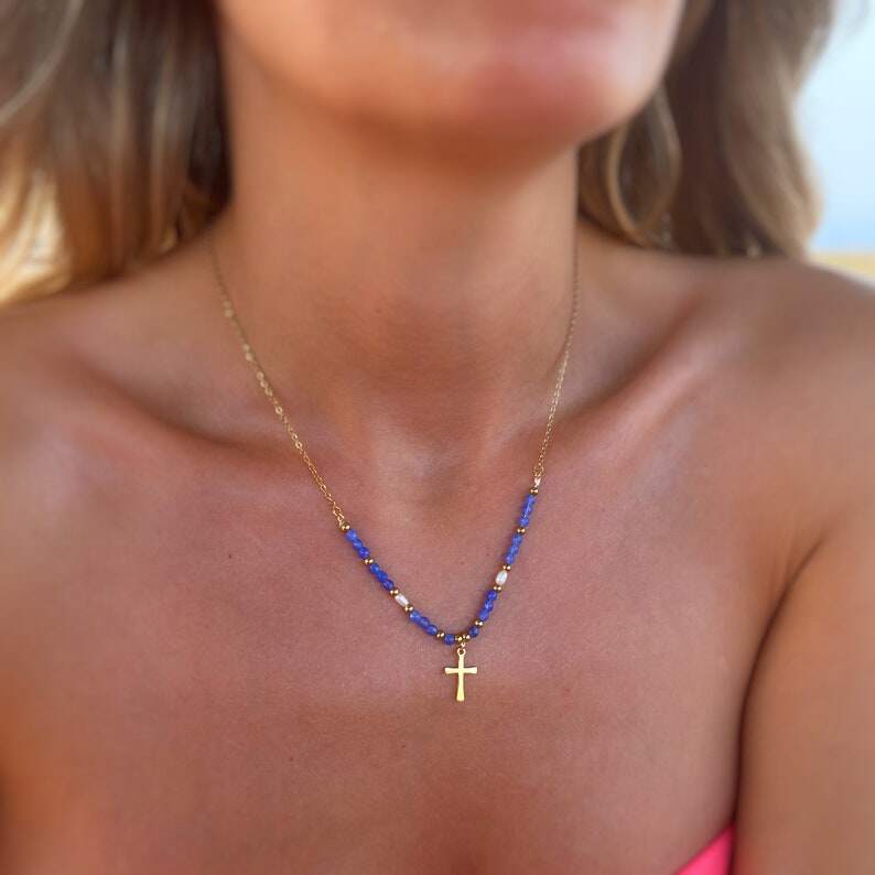 Gold Filled Beaded Cross Necklace