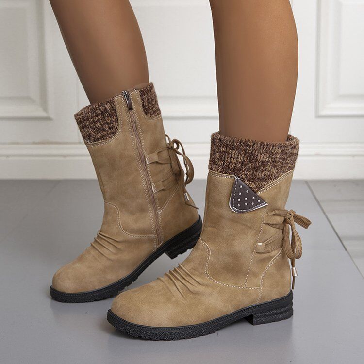🔥51% DE DESCONTO AGORA - Botas de neve femininas de cano médio com punho de suéter, botas quentes de inverno