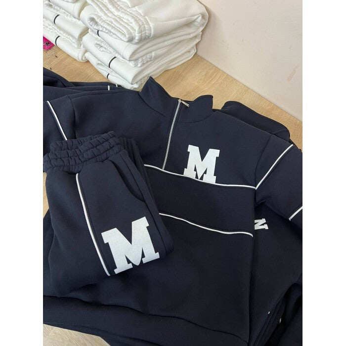 Conjunto casual de duas peças de algodão puro para mulher, manga comprida