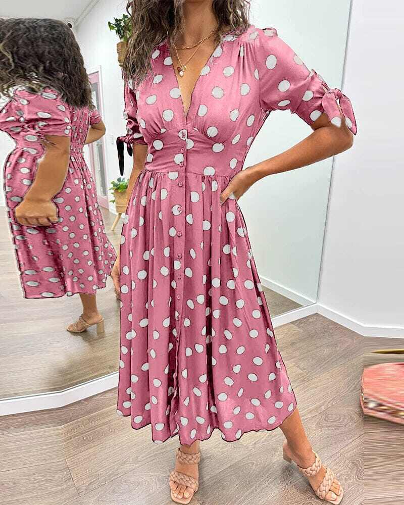 💃Vestido de bolinhas com decote em V profundo