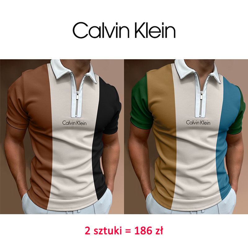 Calvin Klein ® Kontrastowa kolorowa swobodna koszulka polo , 2 sztuki
