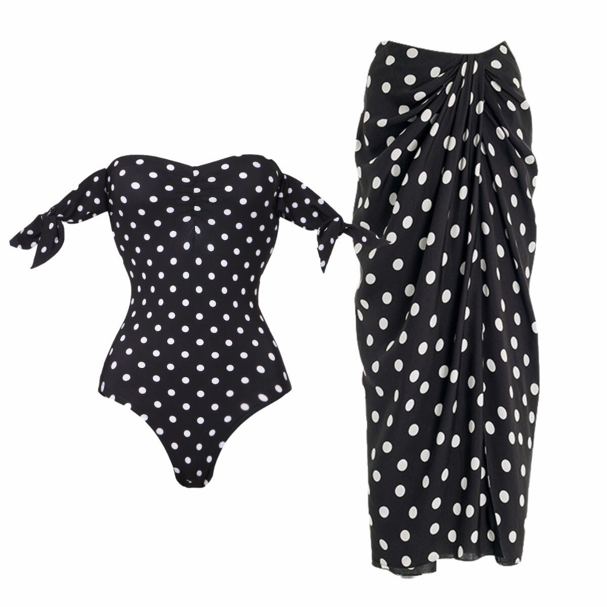 Polka-Dot One Piece Swimsuit and Skirt