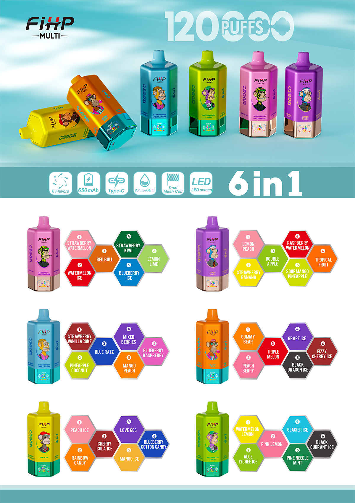 FIHP 120000 Puff 6in1 Vape