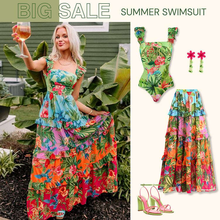 2025 New One-piece style with flutter sleeves and prints Swimsuit Set