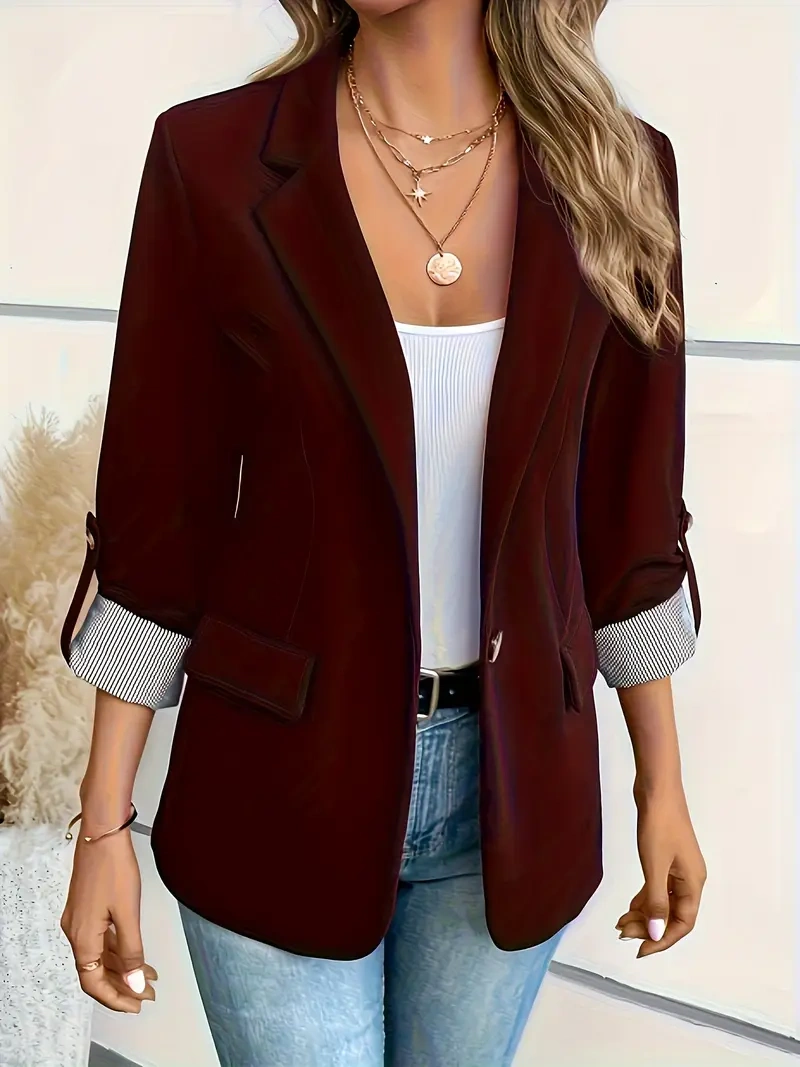 CASACO ELEGANTE – GOLA, BOTÕES, MANGAS COMPRIDAS, PERFEITO PARA O ESCRITÓRIO.