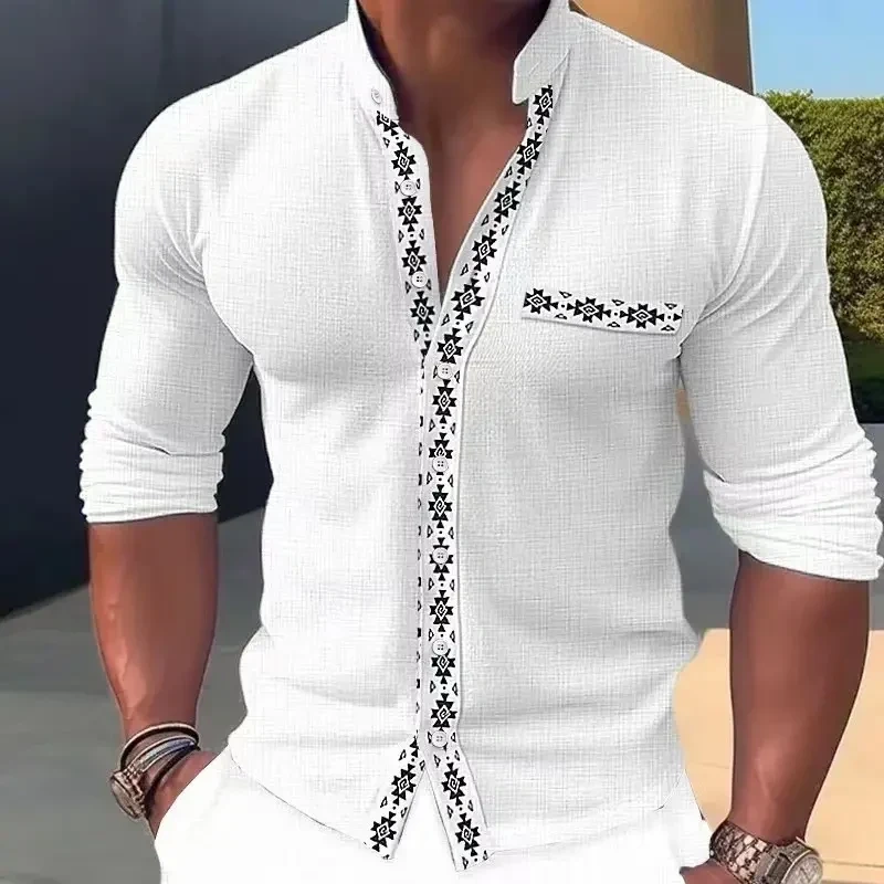 [S-3XL]🔥2024 Camisas de gola estampada moda primavera verão para homens