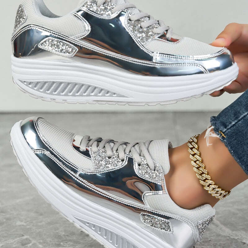 🌈Ofertas especiais de primavera e verão🍂Tênis plataforma elegantes, casuais e brilhantes para mulheres✨
