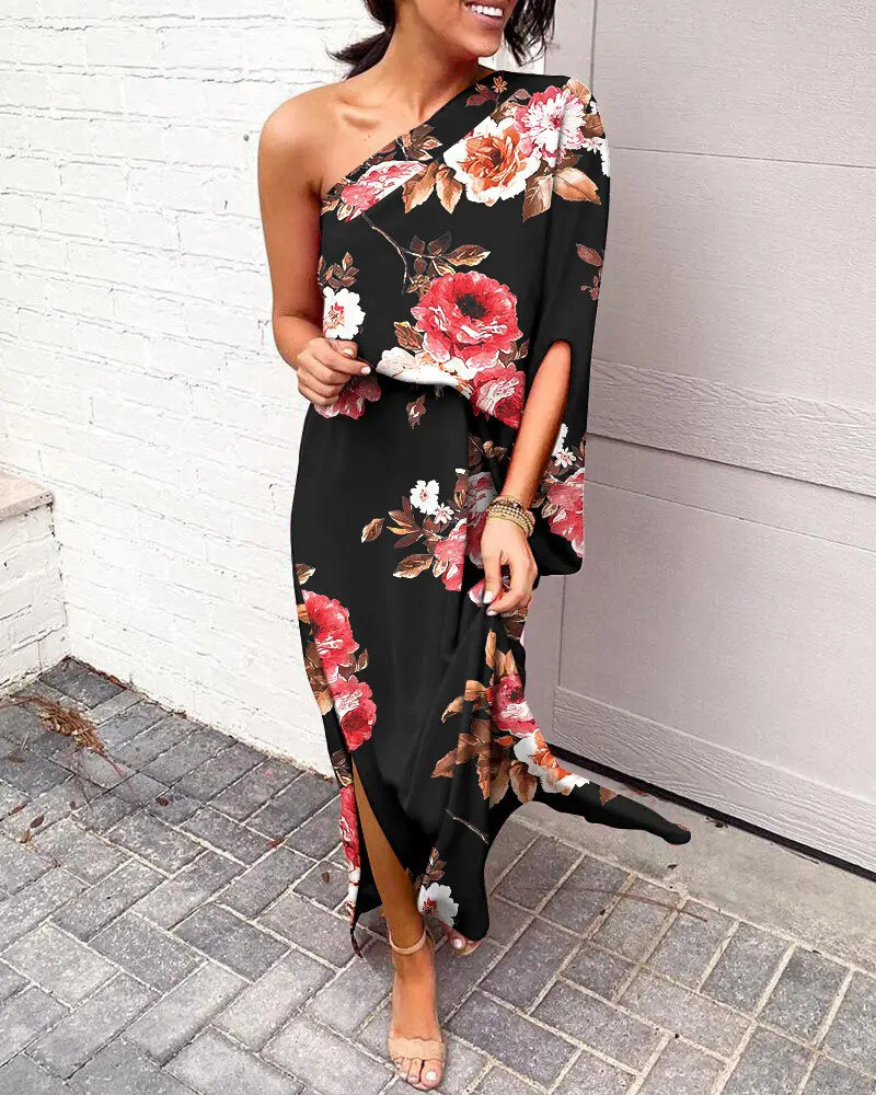 Vestido elegante de manga única sem ombros