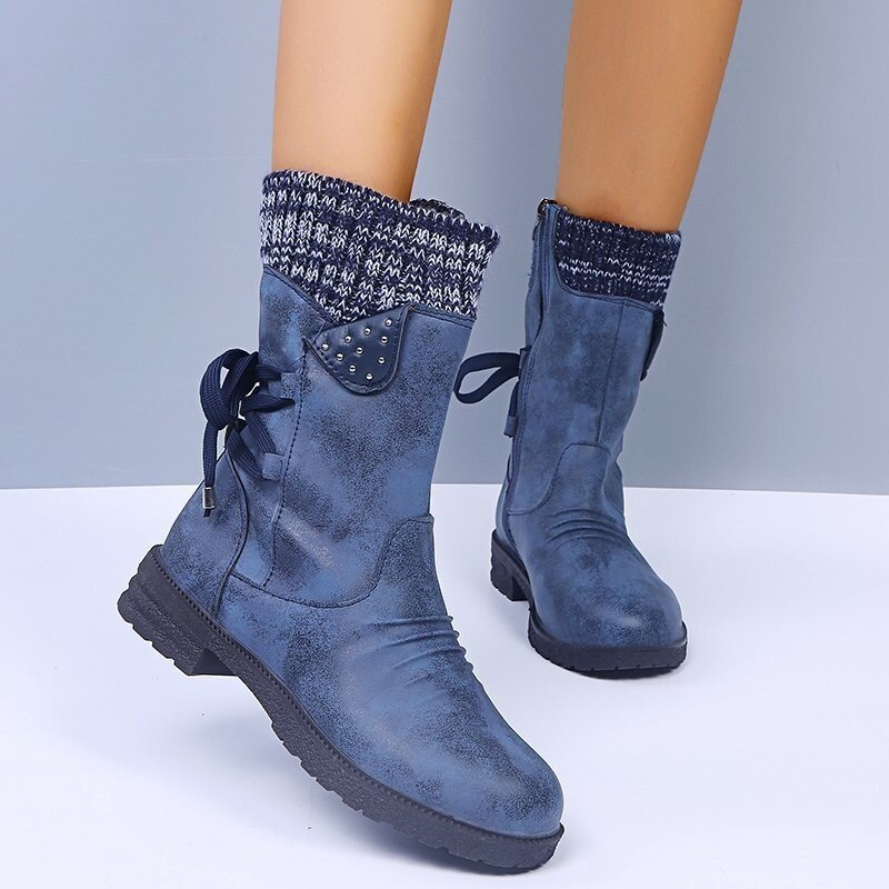 🔥51% DE DESCONTO AGORA - Botas de neve femininas de cano médio com punho de suéter, botas quentes de inverno