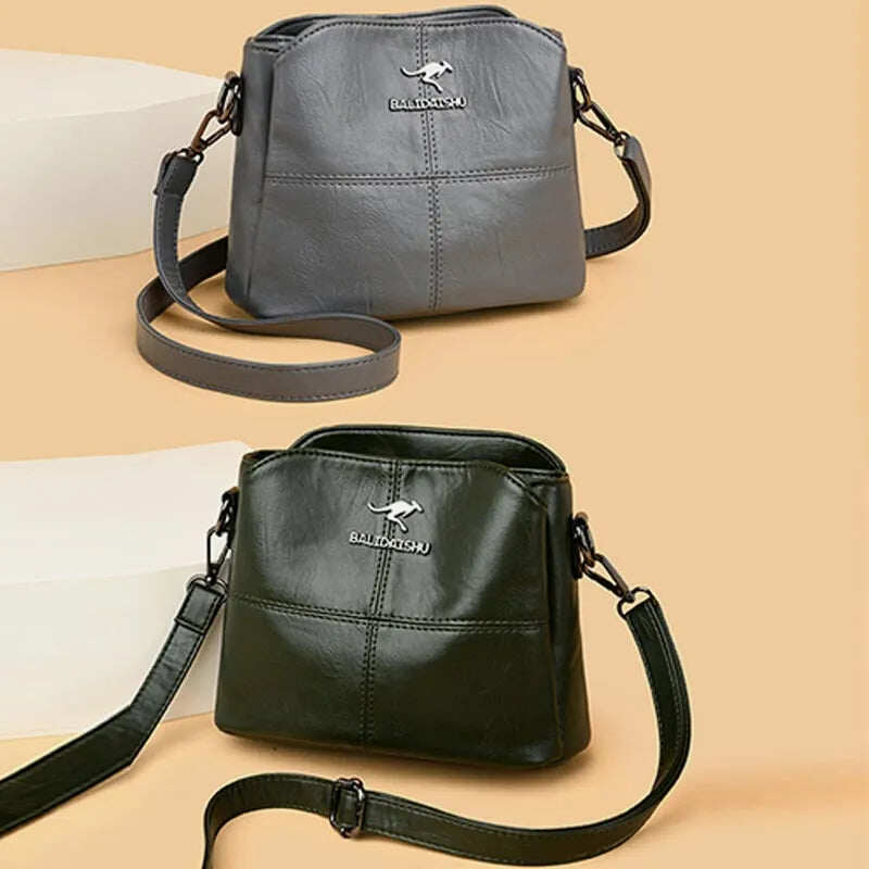 Carteiras e bolsas femininas, bolsa de ombro de couro genuíno com vários compartimentos