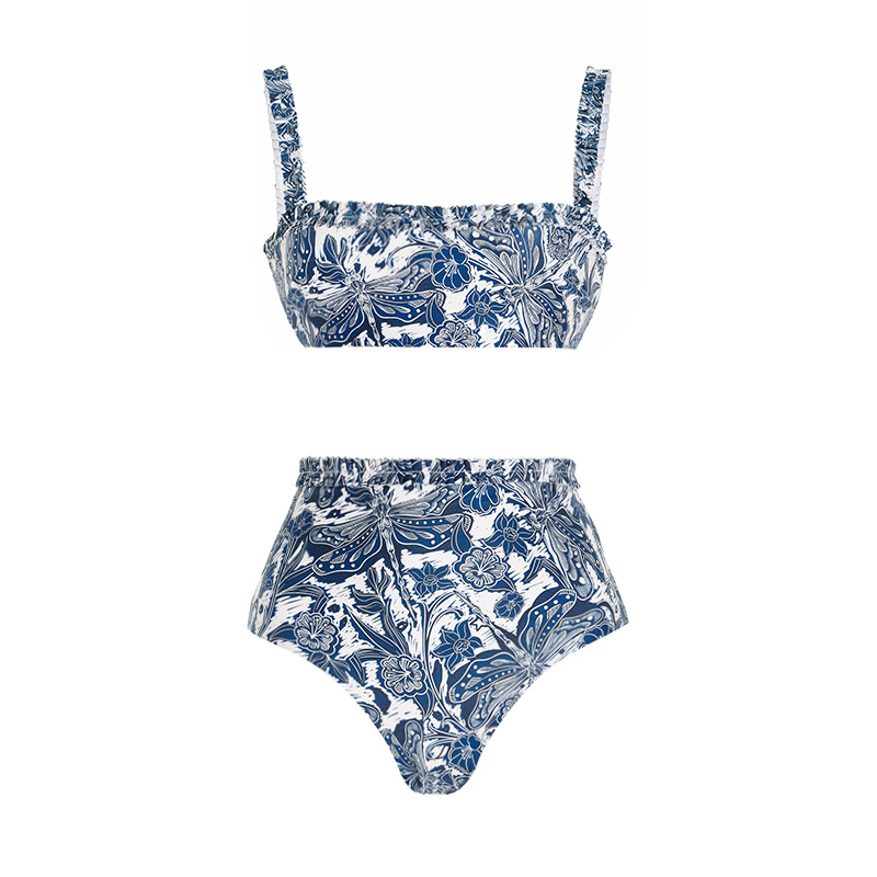 2025 New Blue Dragonfly Printed Swimsuit and Sarong