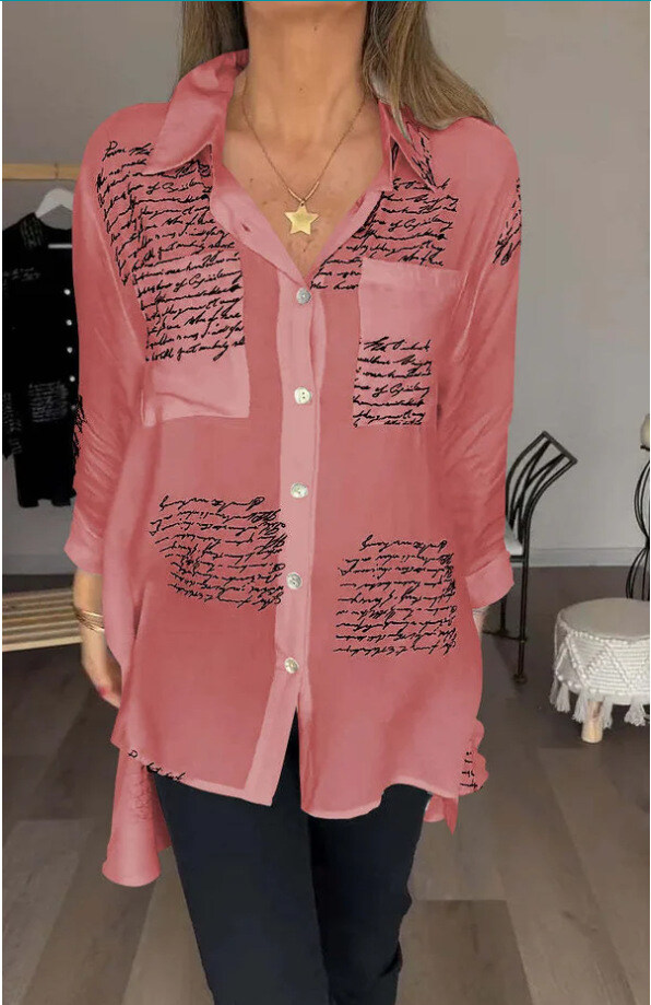 Camisa de lapela fashion com estampa de letras