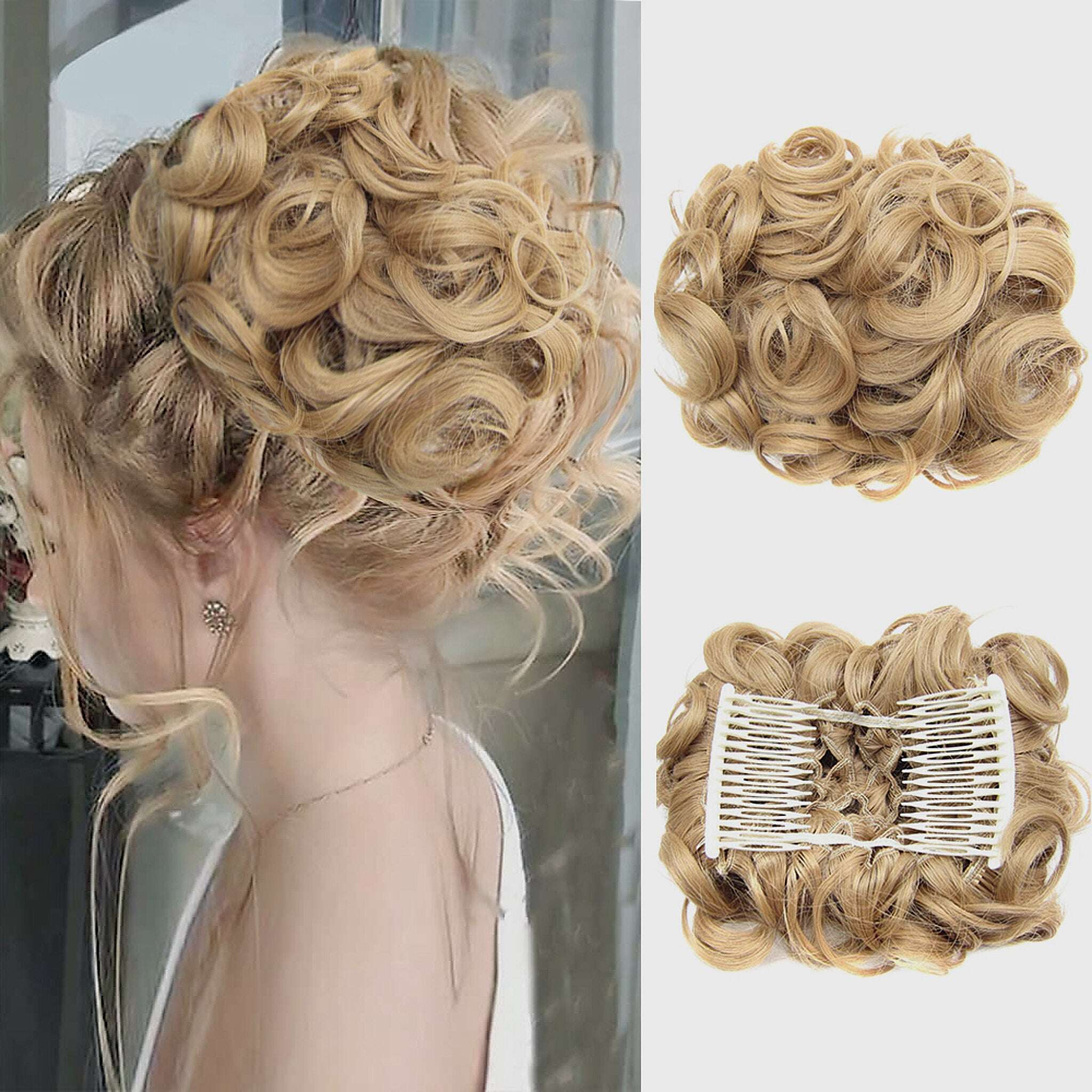 Extensão de coque de cabelo curto e encaracolado