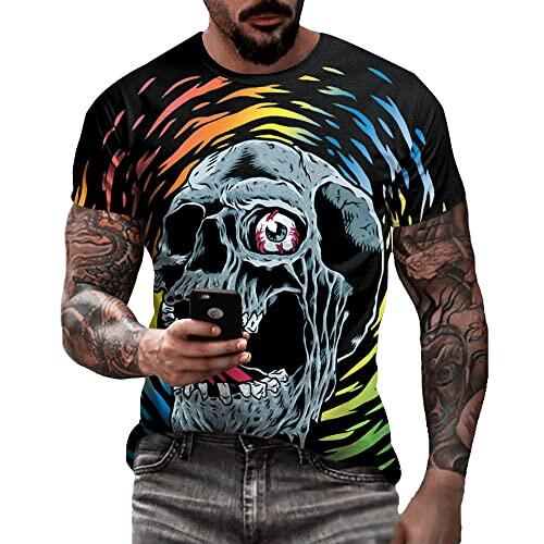 Camiseta masculina de caveira com estampa 3D criativa 3D camiseta de manga curta casual gola redonda novidade moda urbana camiseta