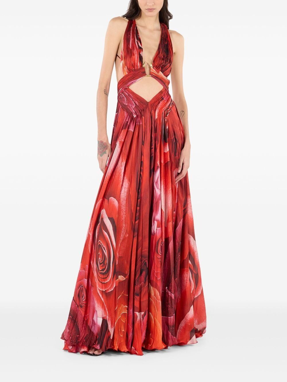 🤩 Tummy control swimsuit set in red with deep V-neck and floral pattern