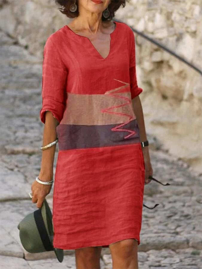 Pescoço em V, elegante vestido folgado casual vintage