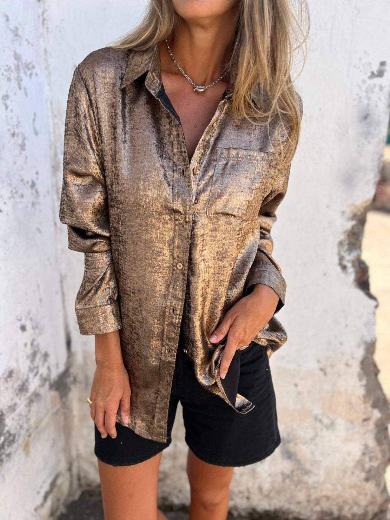Camisa casual feminina de camurça fashion lapela