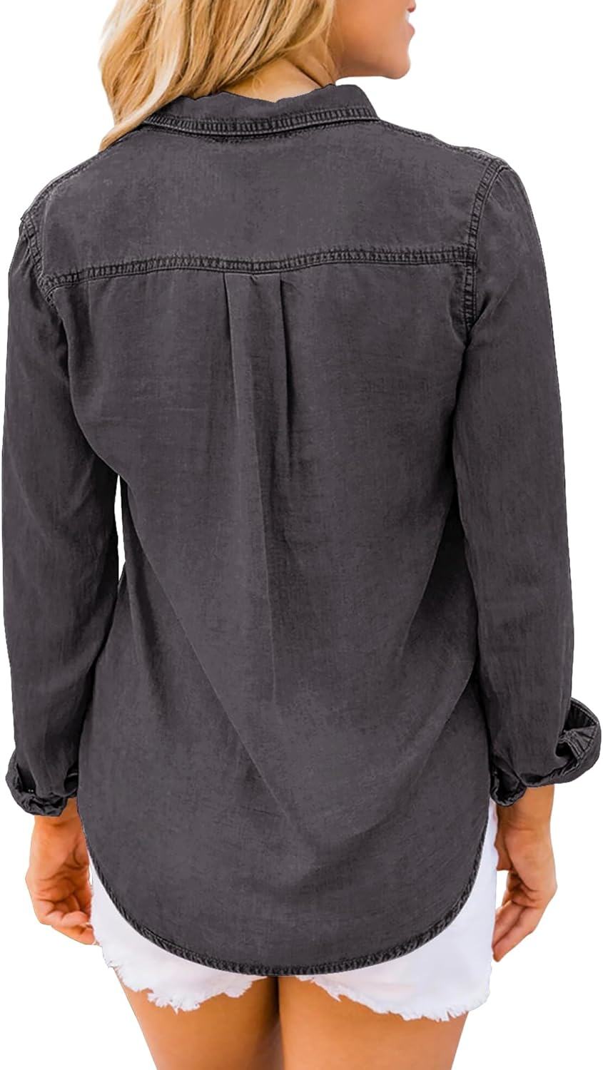 luvamia farmer ing Női Chambray Jean Western Shirts Hosszú ujjú gombos felsők