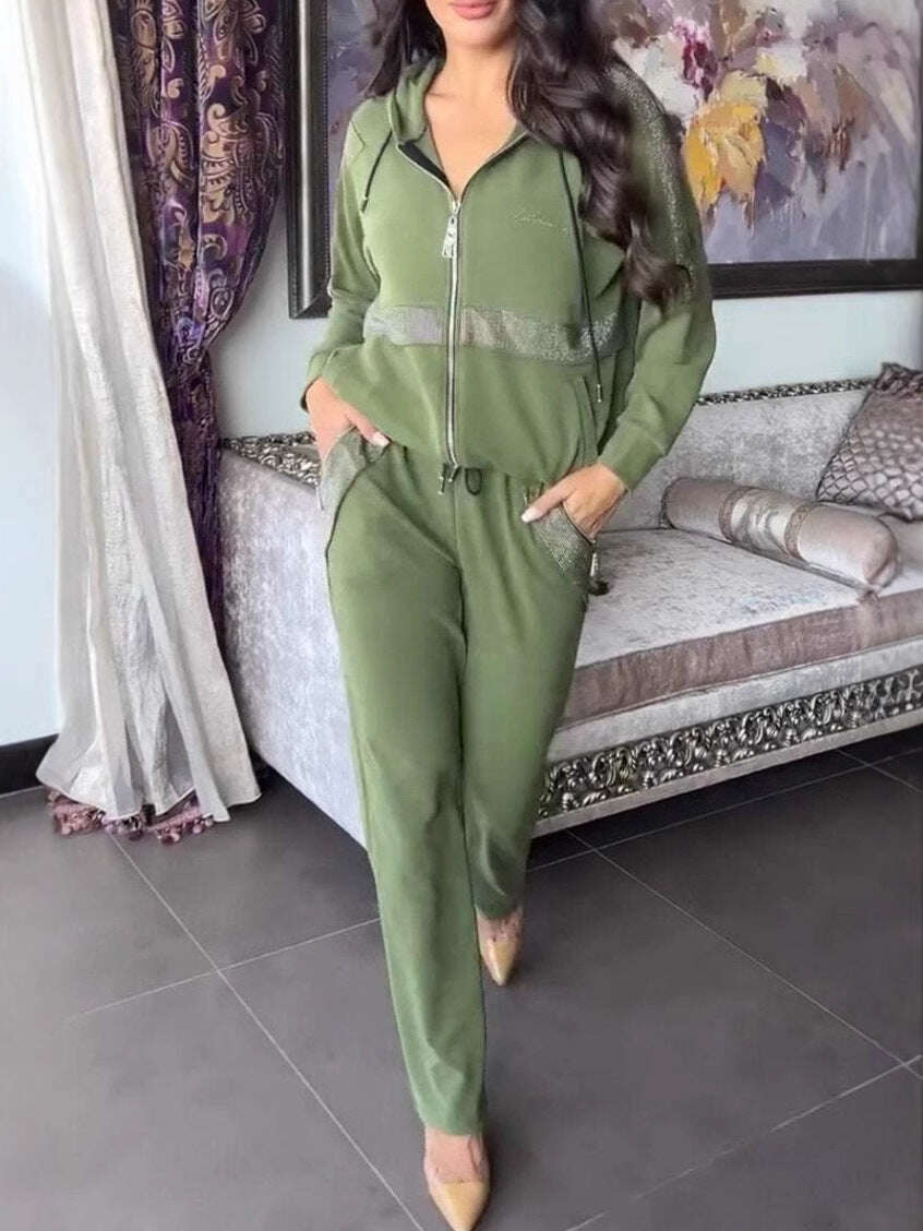 Novo outono e inverno casual conjunto de calças de manga comprida de duas peças