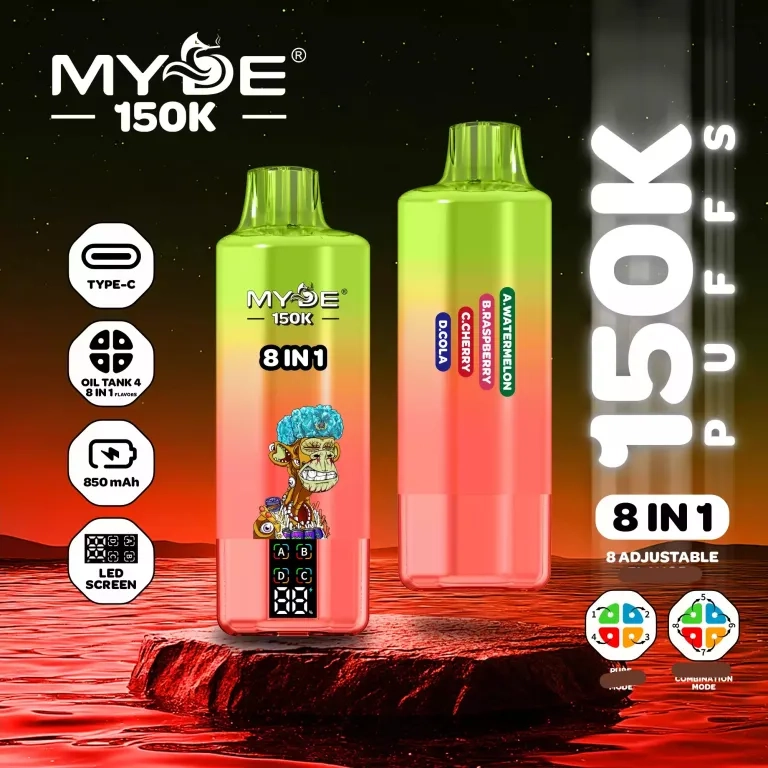 MYDE 8IN1 150000 Puffs disposable vapes Cool vibes with Blueberry Ice & Raspberry Lemon Ice & Watermelon Bubblegum & Mint