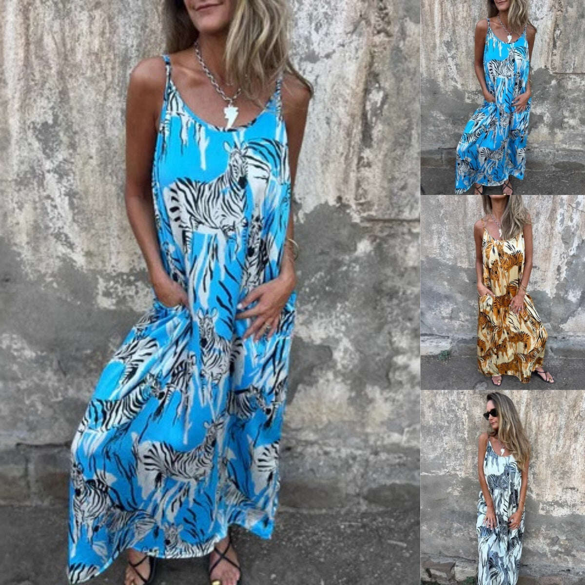 🌺 Vestido estampado sem alças finas