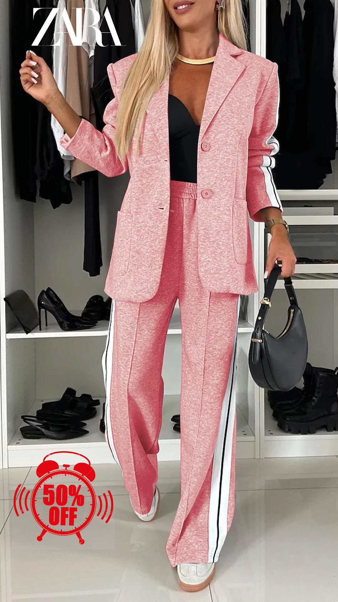 Fato casual para mulher com lapela e manga comprida