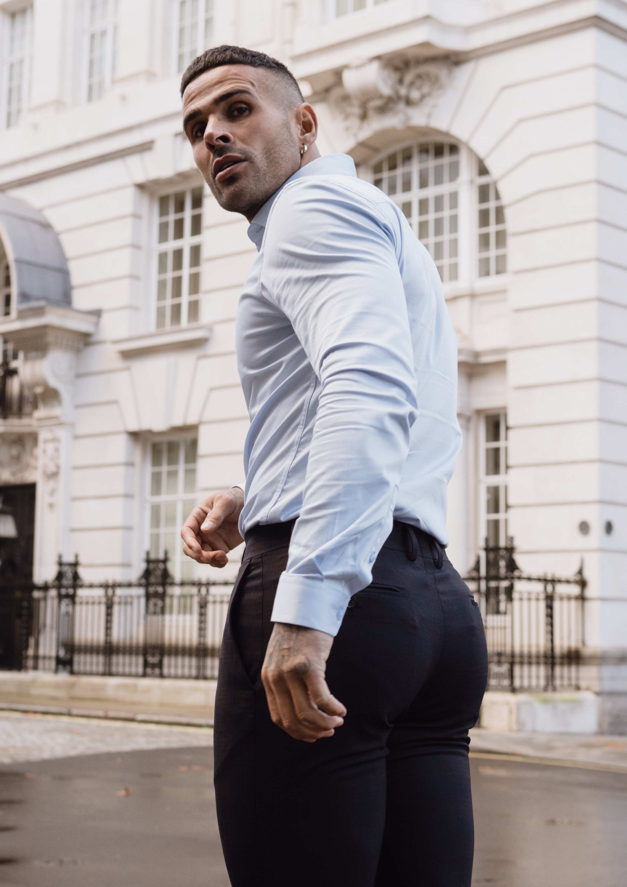 Slim Formal Navy / Tan Stretch Trousers - FST004