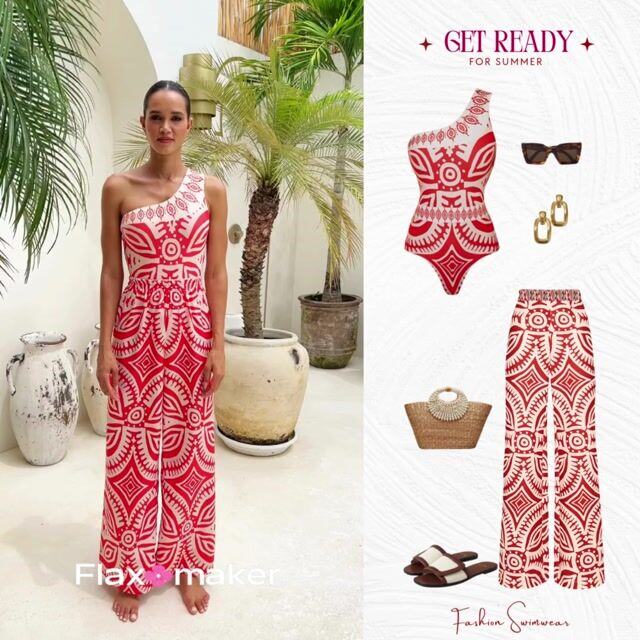 One Shoulder One Piece Swimsuit and Pants 💖