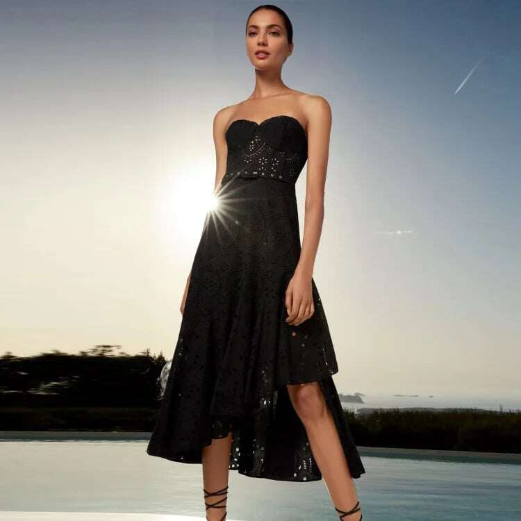 👙Black one-piece swimsuit set with laser cut and hemstitch