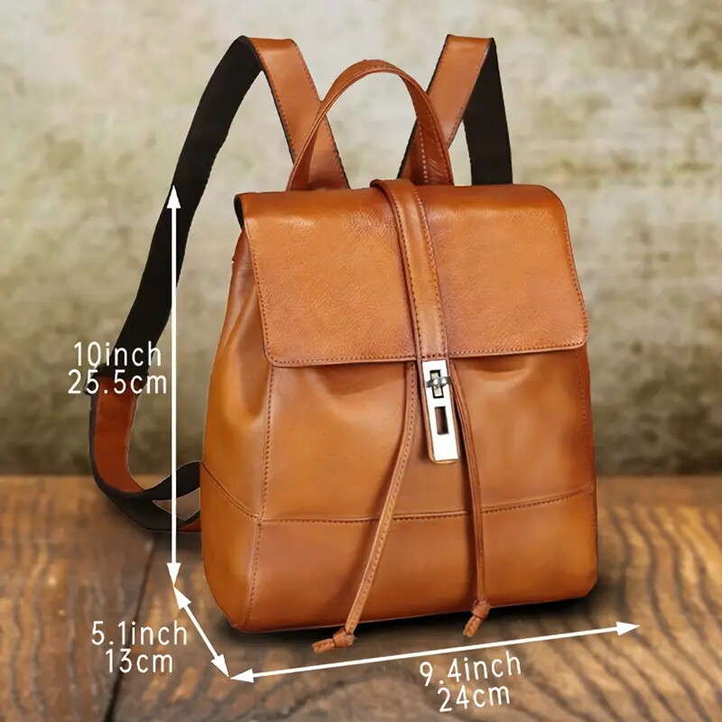 Women'S Vintage Genuine Leather Backpack - Adjustable Straps, Zipper Closure, Top Grain Leather, Brown & Black Options, Casual Daypack for Travel & Sport, Backpack for Travel, Secure Zipper Closure